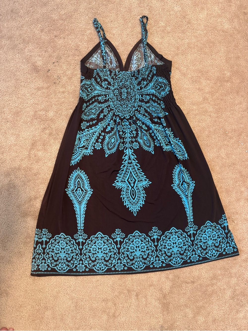 Teal Paisley Print Brown Summer Dress - Picture 2 of 16